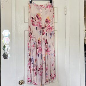 Billabong Star Lit Sky Maxi Button Down Open Front Floral Ruffled Skirt S